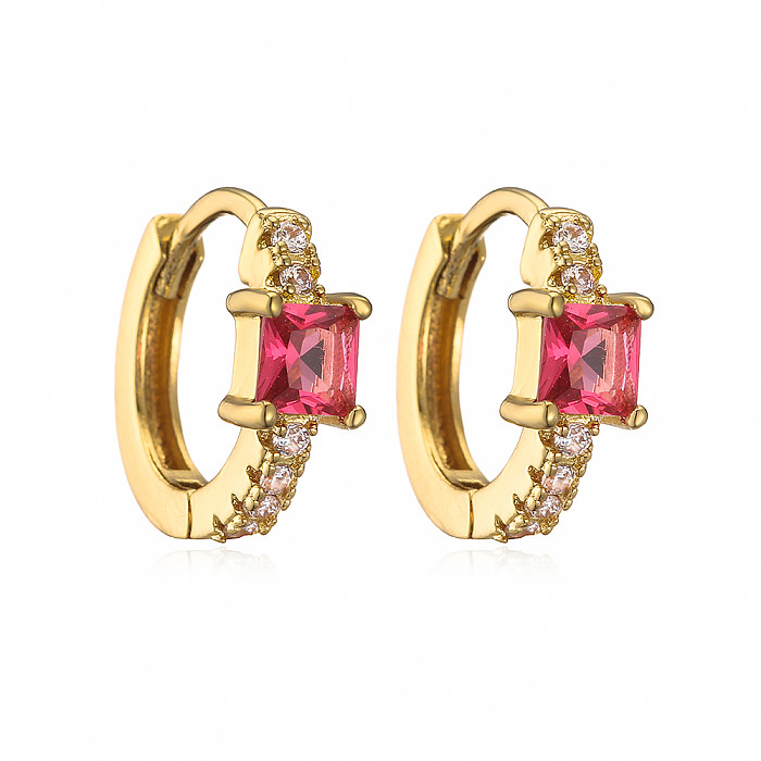 Fashion Square Copper Gold Plated Zircon Hoop Earrings 1 Pair