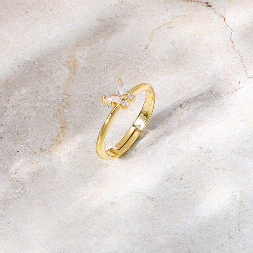 Anéis de Cobre Borboleta da Moda Banhado a Ouro Zircão Anéis de Cobre 1 Peça
