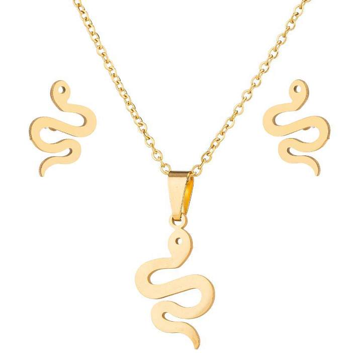 Einfache Schlangen-Ohrring-Halskette für Damen mit Edelstahlbeschichtung