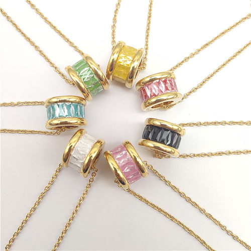 Simple Style Solid Color Copper Inlay Artificial Gemstones Pendant Necklace