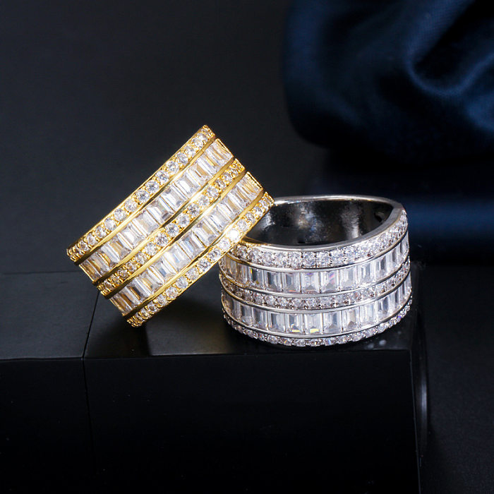 Elegante brilhante geométrico cobre chapeamento inlay zircão rosa banhado a ouro branco banhado a ródio anéis