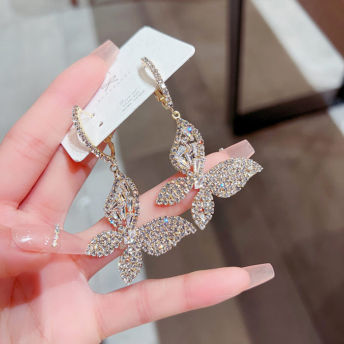 1 Pair Fashion Heart Shape Bow Knot Copper Inlay Zircon Drop Earrings