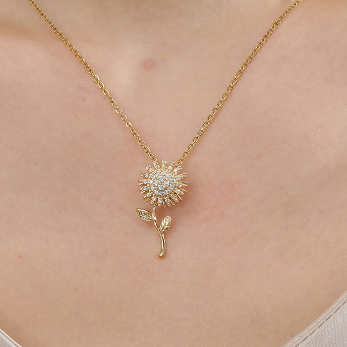 Einfache Halskette mit Blumen-Kupfer-Zirkon-Anhänger in loser Schüttung