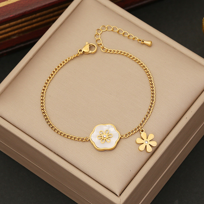 IG Style Simple Style Flower Stainless Steel Plating Inlay Shell Zircon Bracelets Earrings Necklace