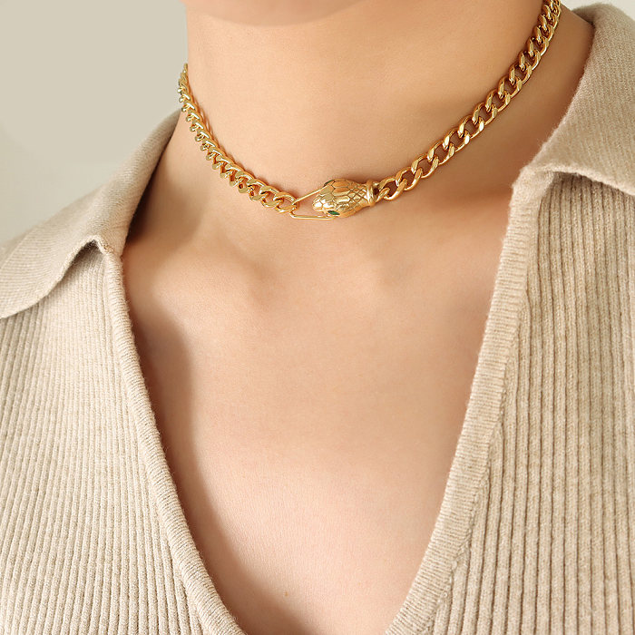 Collar de pulseras chapadas en oro de 18 quilates con incrustaciones de acero titanio y serpiente estilo hip-hop