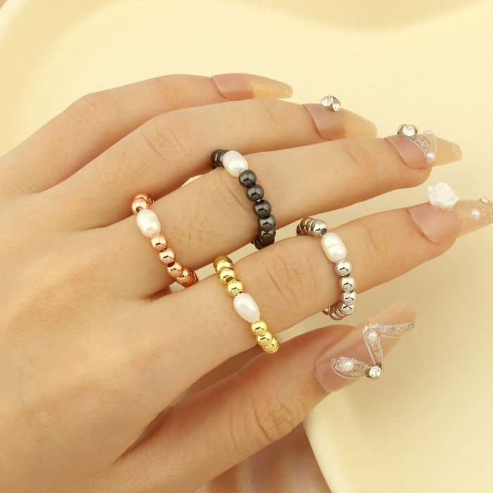 IG-Stil, schlichter Stil, runde Süßwasserperlen, Kupferperlen, handgefertigte Ringe mit 18-Karat-Vergoldung