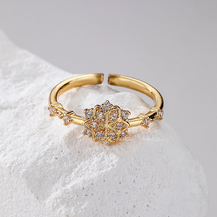 Modischer offener Ring mit Blumen- und Schmetterlingsmotiv, Kupfer, vergoldet, Zirkon, 1 Stück