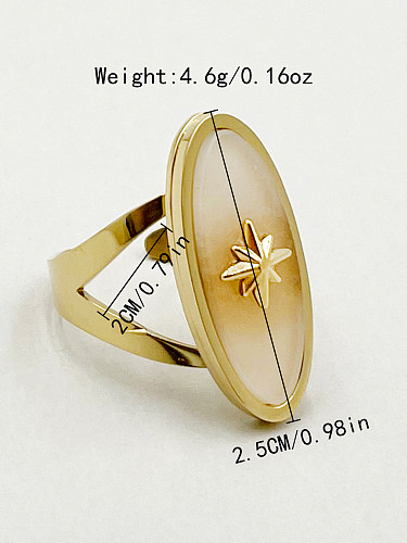 Elegant Retro Star Oval Stainless Steel Plating Inlay Shell 14K Gold Plated Open Rings