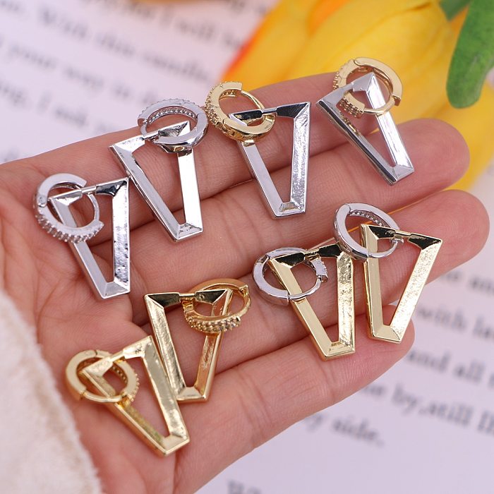 Simple Three-dimensional Triangle Simple Fashion Trendy Copper Earrings Wholesale