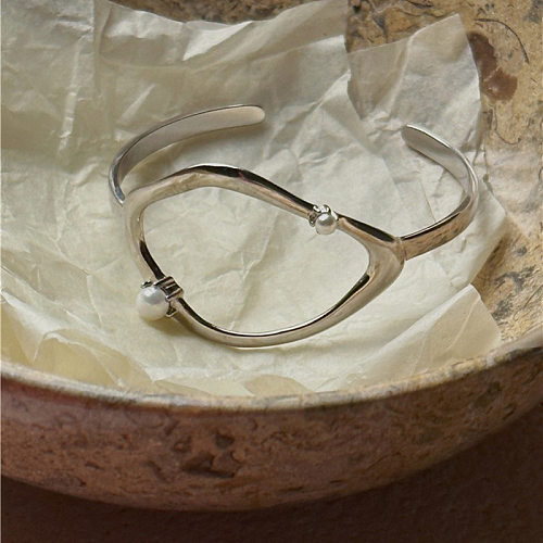 Simple Style Solid Color Copper Inlay Pearl Bangle