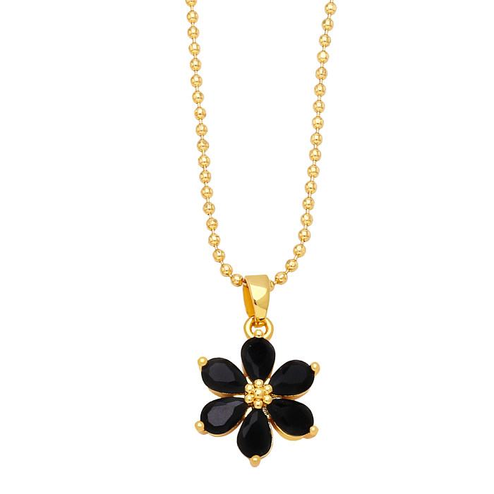 Simple Style Flower Copper Gold Plated Zircon Pendant Necklace 1 Piece