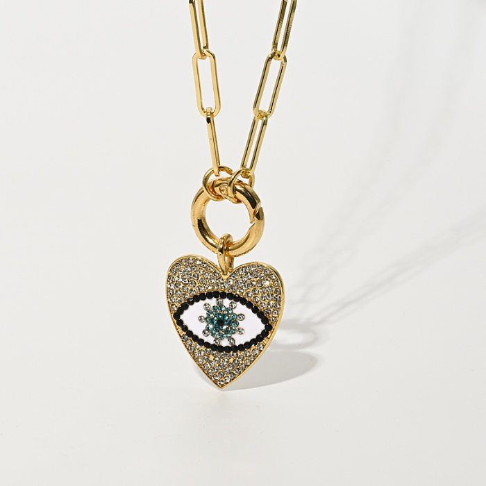 Novo clipe criativo olho do diabo cobre zircão colar moda feminina diamante-incorporado coração olho pingente