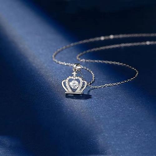 Simple Style Crown Copper Plating Inlay Zircon Pendant Necklace