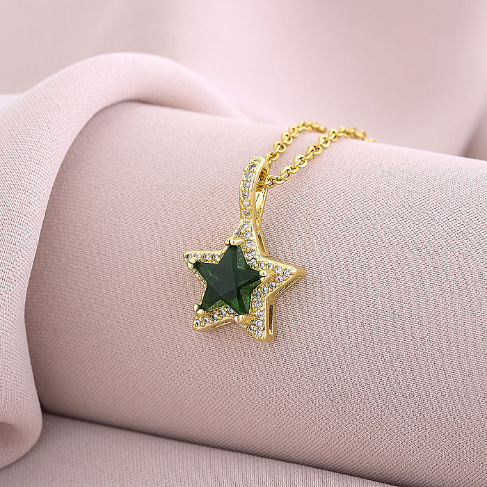 Elegant Square Star Heart Shape Copper Inlay Zircon Pendant Necklace