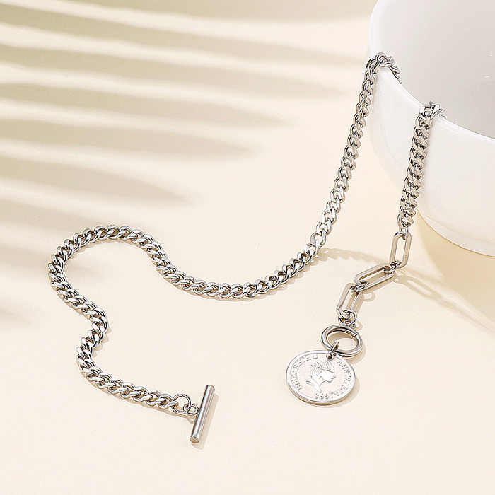European And American Hip-hop Hipster Bracelet Necklace Simple Coin Stainless Steel Jewelry Set
