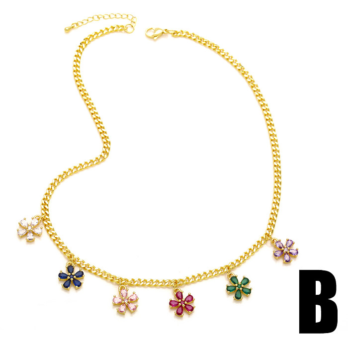 Hip-Hop-Halskette mit Blumen- und Schmetterlingsmotiv, verkupfert, Inlay aus Zirkon, 18 Karat vergoldet
