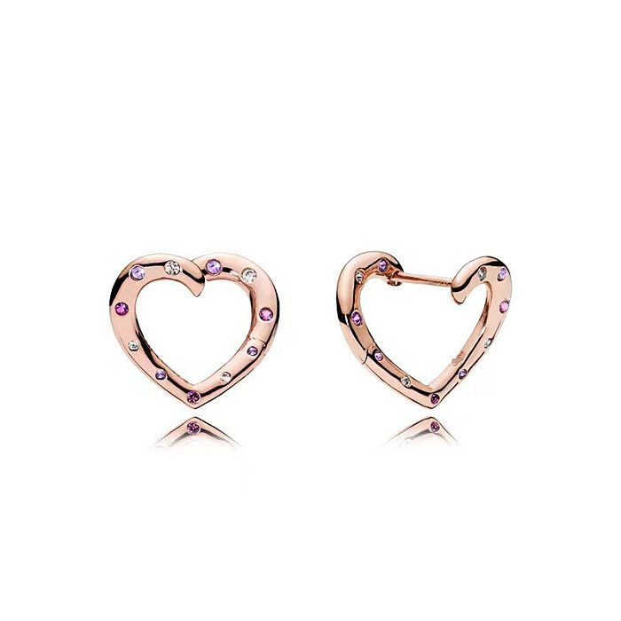 Boucles d'oreilles en forme de cœur pour femme, 1 paire, couronne en cuivre, incrustation de pierres précieuses artificielles, clous d'oreilles
