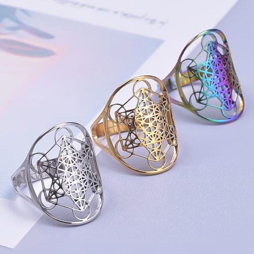 Retro Solid Color Stainless Steel Hollow Out Rings