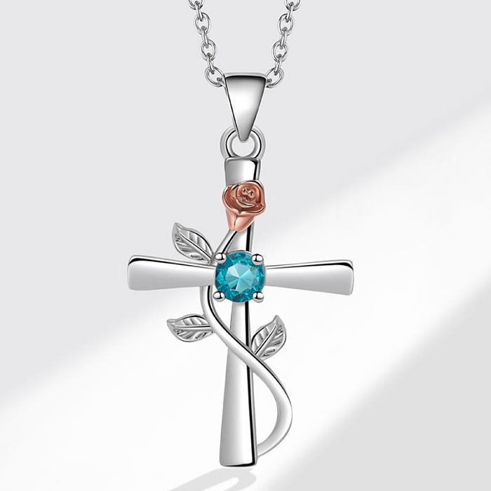 Simple Style Cross Copper Zircon Pendant Necklace In Bulk
