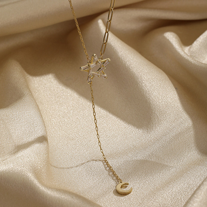 Collier pendentif plaqué or 18 carats avec incrustation de cuivre pentagramme élégant pour dame