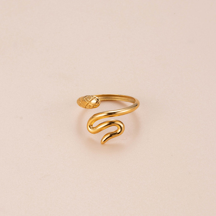 Punk coração forma olho cobra chapeamento de aço inoxidável anel aberto banhado a ouro 18K
