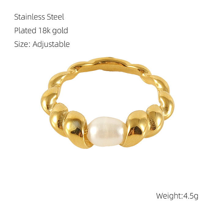 Perle irrégulière d'acier inoxydable de style français plaquant les anneaux plaqués par or 18K