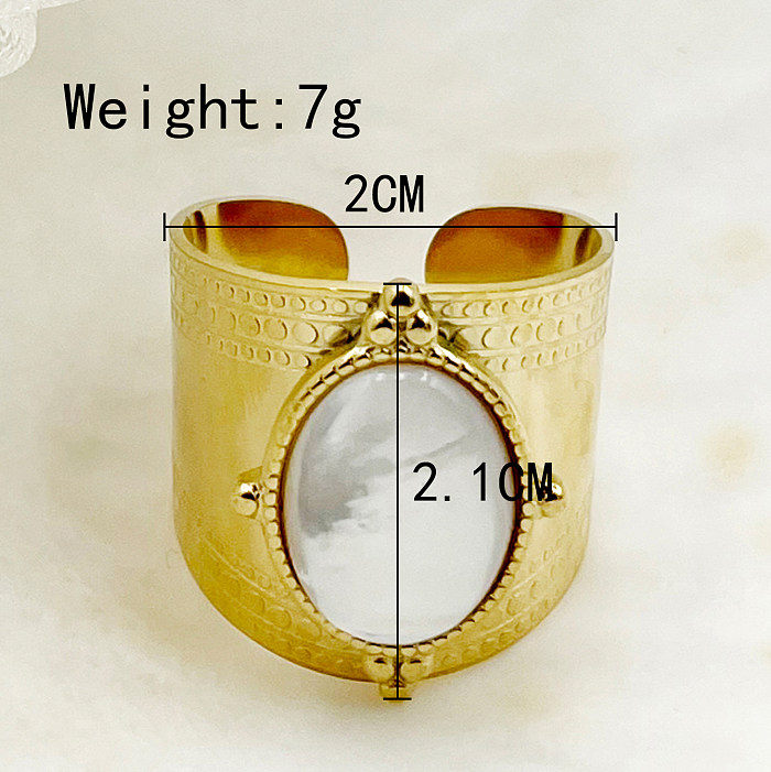 Vintage Style Oval Stainless Steel Polishing Plating Inlay Shell Gold Plated Open Ring