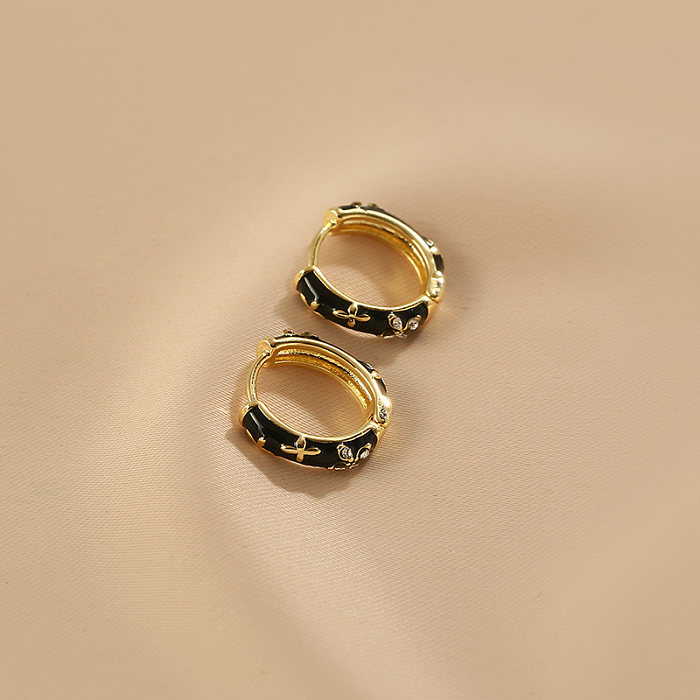 1 Pair Retro Korean Style Geometric Copper Hoop Earrings