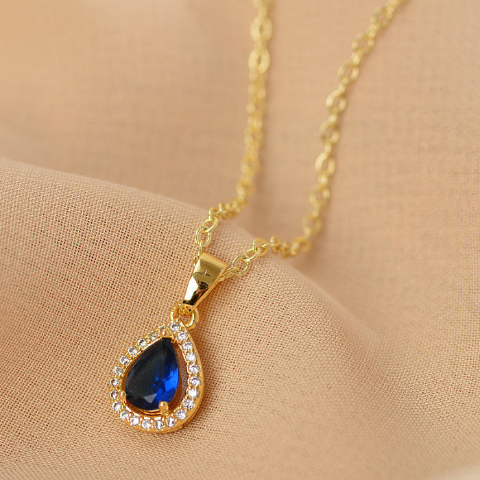 Simple Style Water Droplets Copper Zircon Pendant Necklace In Bulk