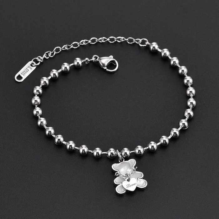 Simple Style Bear Titanium Steel Inlay Shell Bracelets Earrings Necklace