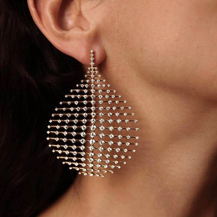 Fashion Tassel Synthetics Metal Copper Plating Zircon Drop Earrings 1 Set