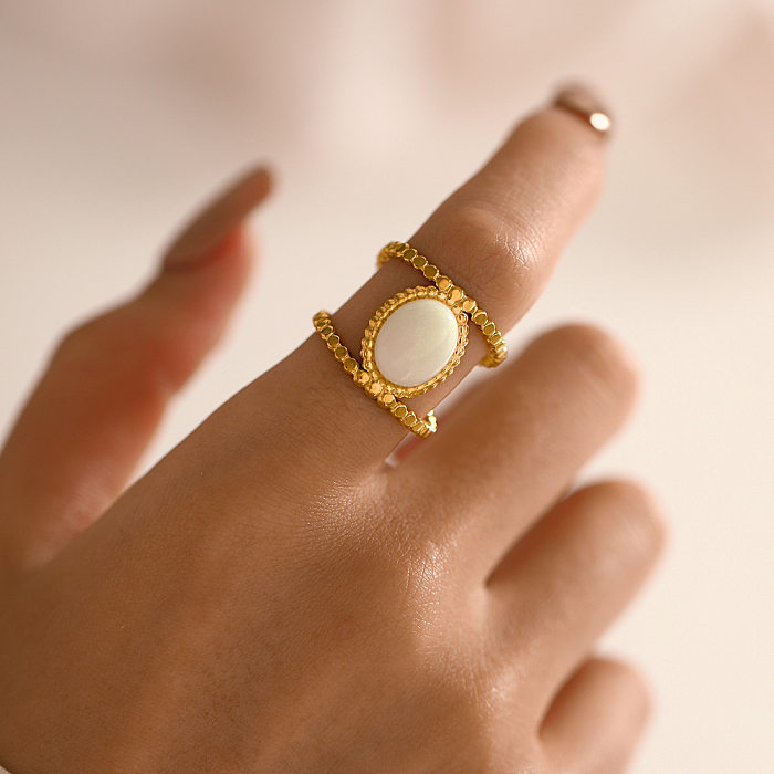 Modischer runder offener Ring aus Edelstahl mit Inlay und Naturstein, 1 Stück