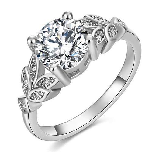 Fashion Leaf Copper Inlaid Zircon Rings