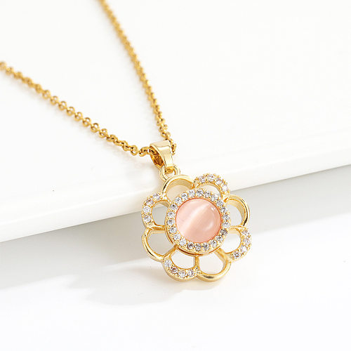 Sweet Flower Copper Opal Zircon Pendant Necklace In Bulk
