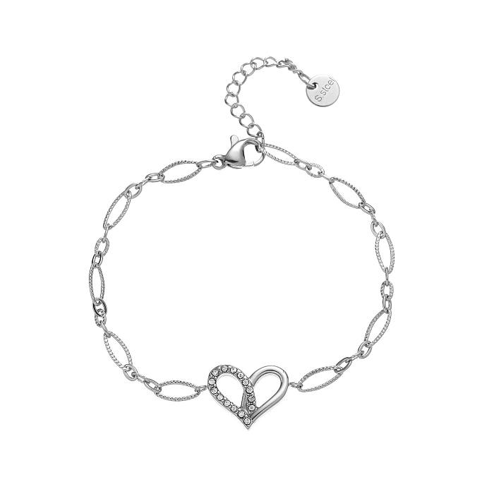 Collier de bracelets de strass incrustés d'acier et de titane en forme de cœur de style simple