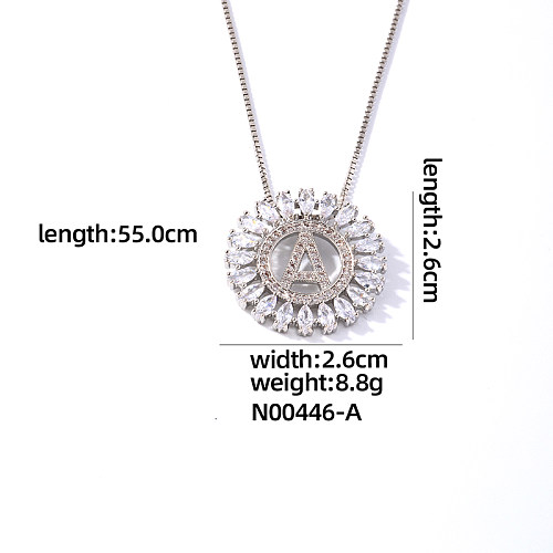 Casual Simple Style Shiny Round Letter Copper Plating Inlay Zircon White Gold Plated Pendant Necklace