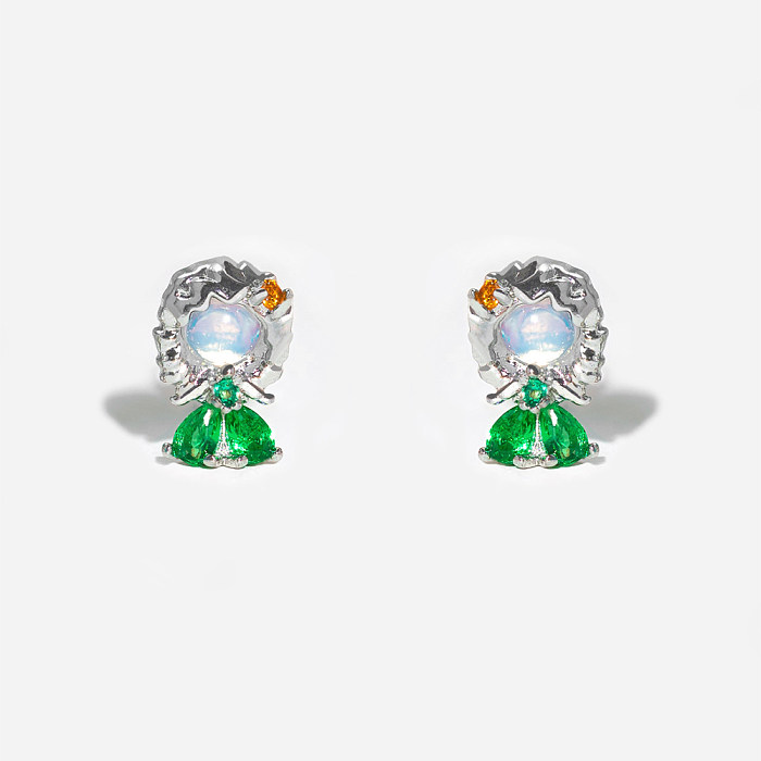 1 Set Cute Cartoon Character Brass Asymmetrical Plating Inlay Zircon 18K Gold Plated Ear Studs