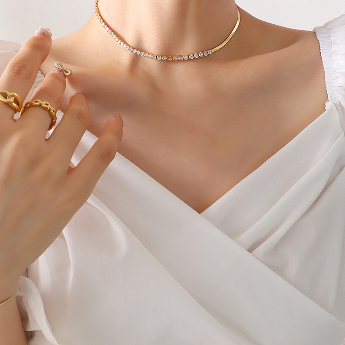 Modisches, vergoldetes Halsketten-Armband mit Diamant-Zirkon-Intarsien-Nähten, Klingenkette