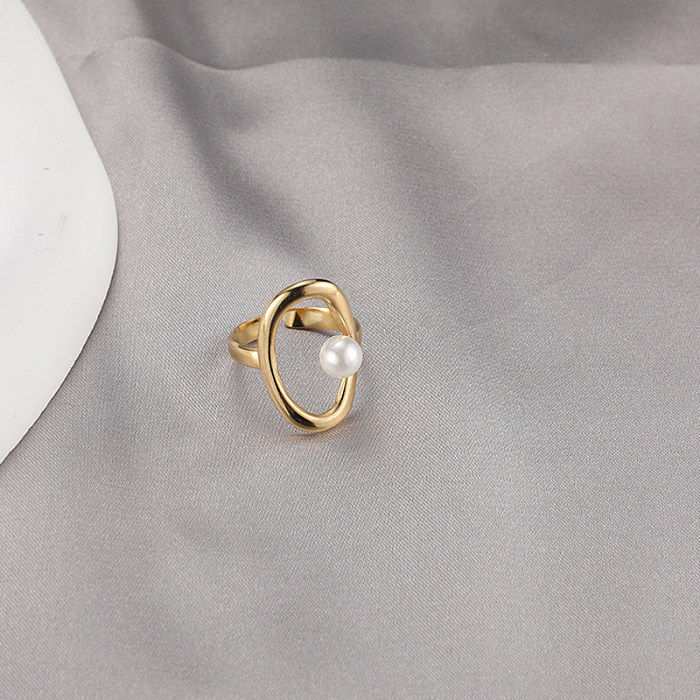 Anillos abiertos de perlas con incrustaciones de acero inoxidable en forma de corazón de estilo clásico francés al por mayor