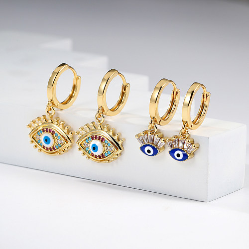 Fashion Devil'S Eye Copper Gold Plated Zircon Drop Earrings 1 Pair