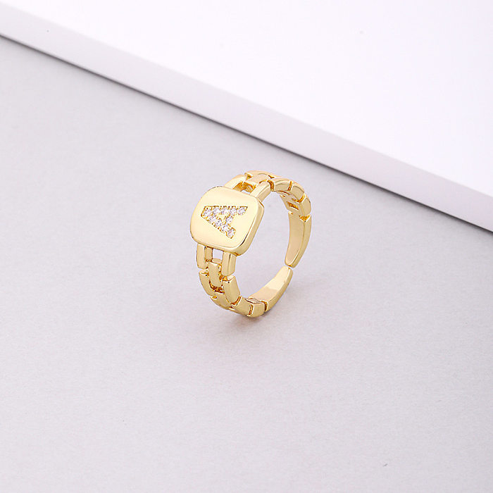 Fashion Letter Copper Inlay Zircon Rings 1 Piece