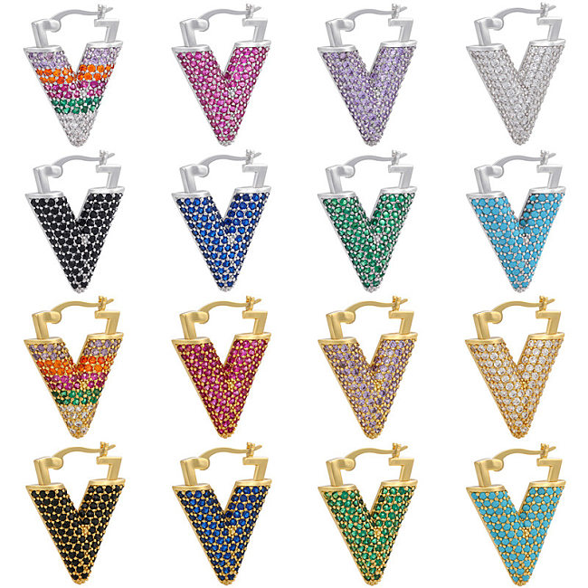 Color Diamond Micro-inlaid Inverted Triangle Copper Ear Buckle