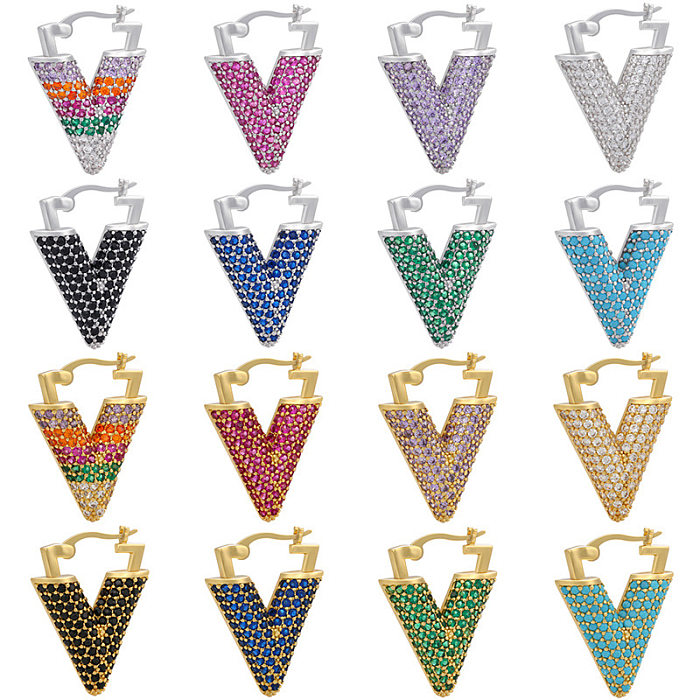 Color Diamond Micro-inlaid Inverted Triangle Copper Ear Buckle