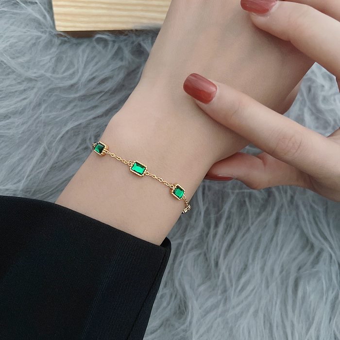 Collar de pulseras de circón con incrustaciones de acero de titanio rectangular elegante