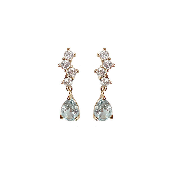1 Pair Fairy Style Water Droplets Copper Plating Inlay Artificial Gemstones Drop Earrings