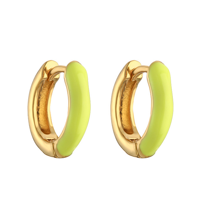 1 Pair Elegant C Shape Enamel Copper 18K Gold Plated Earrings