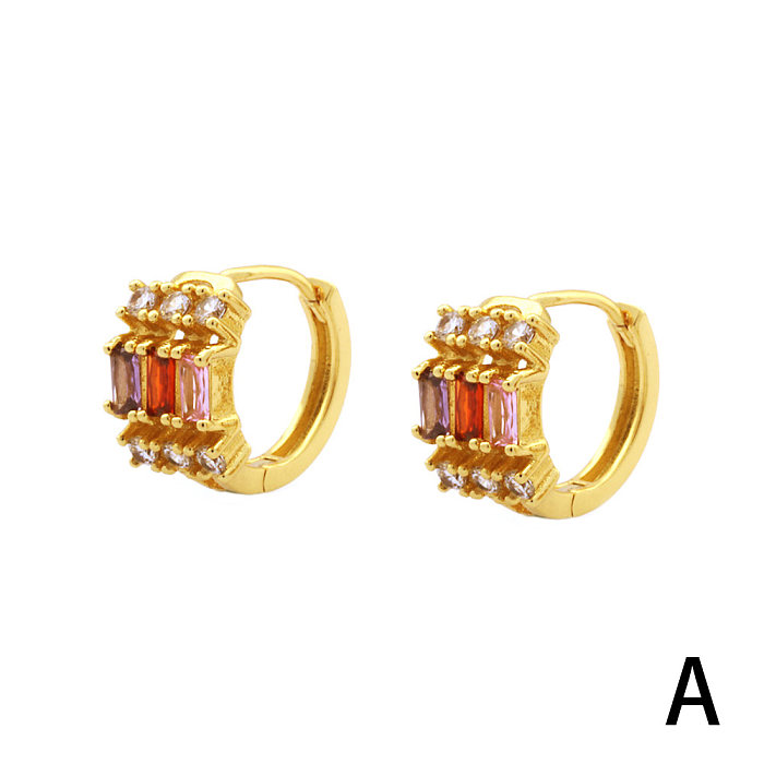 1 Paar schlichte Pendel-Ohrringe mit runder, quadratischer Beschichtung, Kupfer-Zirkon, 18 Karat vergoldet