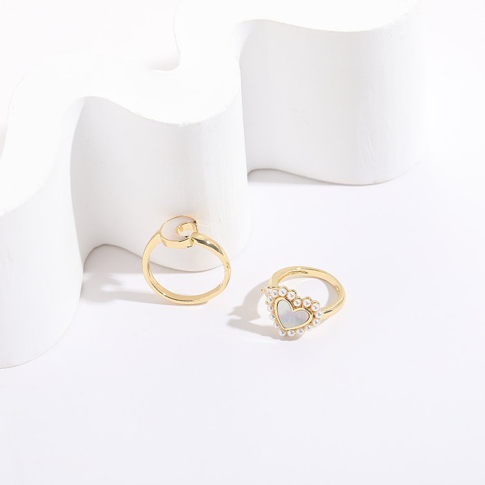1 Stück Mode Mond Herz Form Kupfer Inlay Künstliche Perlen Ringe