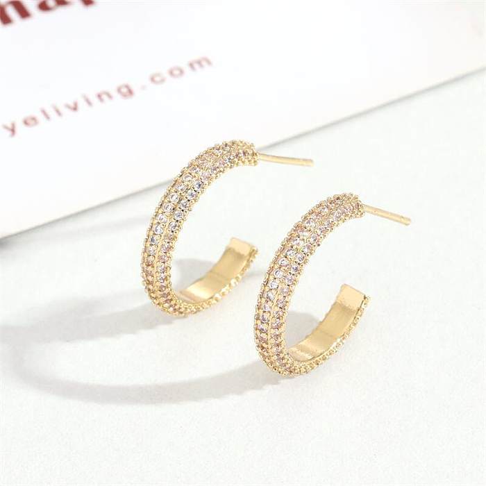 1 Pair Simple Style Geometric Copper Inlay Zircon 18K Gold Plated Earrings