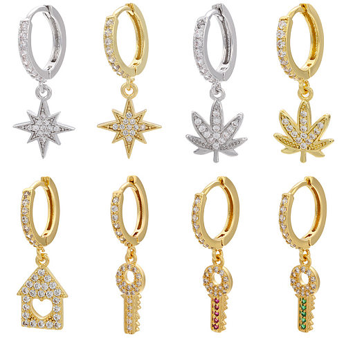 Boucles d'oreilles pendantes avec incrustation de cuivre et pierres précieuses artificielles, Style Simple, 1 paire